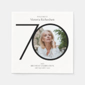 白黒70誕生日ミニマリストカスタム写真 スタンダードカクテルナプキン (正面)