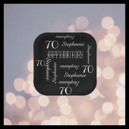 白黒70thバースデーパーティーリピーター名広場 ペーパープレート