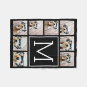 白黒8フォトコラージモノグラム フリースブランケット (正面(横))