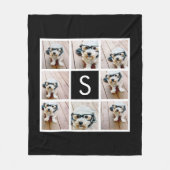 白黒8フォトコラージュカスタムモノグラム フリースブランケット (正面)
