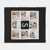 白黒8フォトコラージュカスタムモノグラム フリースブランケット (正面(横))