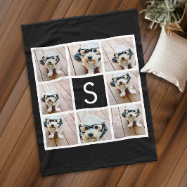 白黒8フォトコラージュカスタムモノグラム フリースブランケット