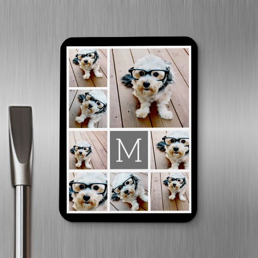 白黒8フォトコラージュ – モノグラム付き マグネット