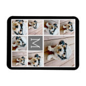 白黒8フォトコラージュ – モノグラム付き マグネット (横)