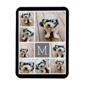 白黒8フォトコラージュ – モノグラム付き マグネット (縦)