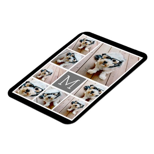 白黒8フォトコラージュ – モノグラム付き マグネット (左側)