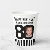 白黒80歳の誕生日カスタム写真 紙コップ (裏面)