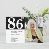 白黒86歳の誕生日招待状写真 招待状 (スタンド正面)