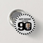 白黒90歳の誕生日の写真とストライプ 缶バッジ (正面&裏面)