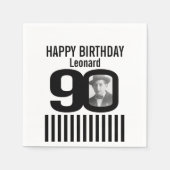 白黒90歳の誕生日ストライプ写真ナプキン スタンダードカクテルナプキン (正面)