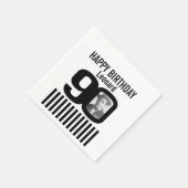 白黒90歳の誕生日ストライプ写真ナプキン スタンダードカクテルナプキン (角)