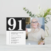 白黒91歳の誕生日招待状写真 招待状 (スタンド正面)