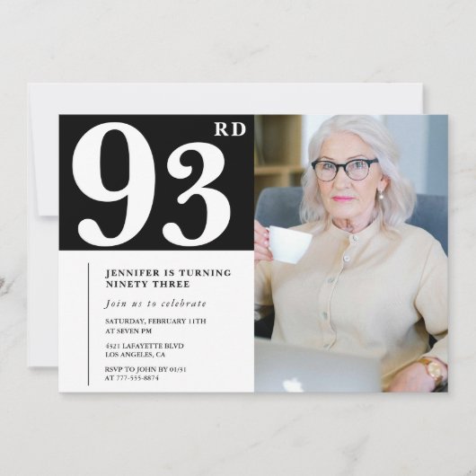 白黒93歳の誕生日招待状写真 招待状 (正面)