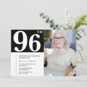 白黒96歳の誕生日招待状写真 招待状 (スタンド正面)