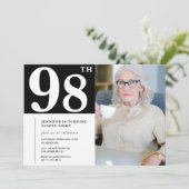 白黒98歳の誕生日招待状写真 招待状 (スタンド正面)