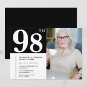 白黒98歳の誕生日招待状写真 招待状 (正面/裏面)