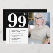 白黒99歳の誕生日招待状写真 招待状 (正面/裏面)
