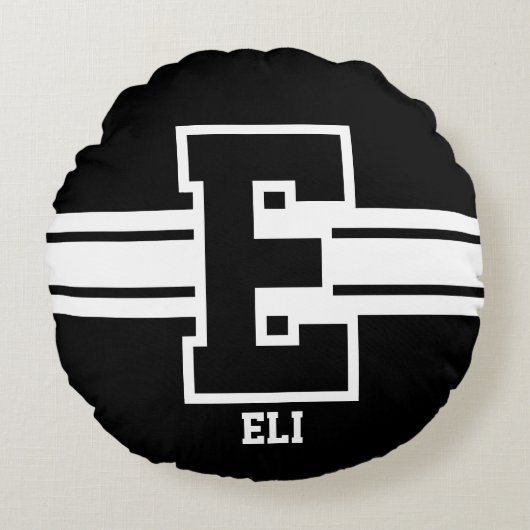 白黒-すべてのスポーツの手紙 ラウンドクッション (正面)