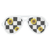 白黒&ひまわり市松模様にのプリント アビエーターサングラス (正面)