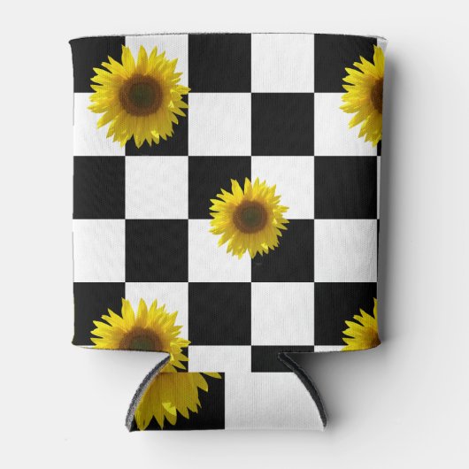 白黒&ひまわり市松模様にのプリント 缶クーラー (正面)