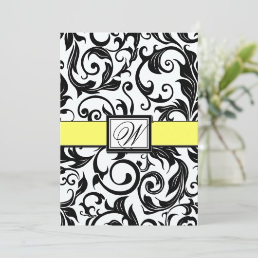 白黒&イエローダマスクウェディング招待状 招待状 (スタンド正面)