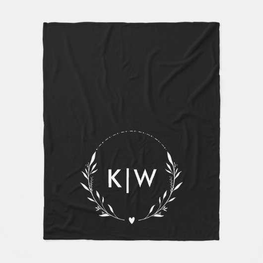 白黒 | イニシャルモダンモノグラム フリースブランケット (正面)