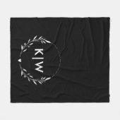 白黒 | イニシャルモダンモノグラム フリースブランケット (正面(横))