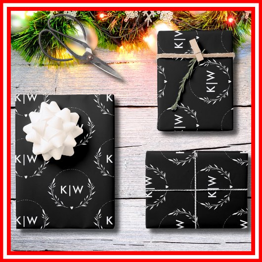 白黒 | イニシャルモダンモノグラム ラッピングペーパーシート