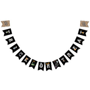 白黒&オレンジハロウィ図解入りの、写真付きのーンバンティング バンティングフラッグ