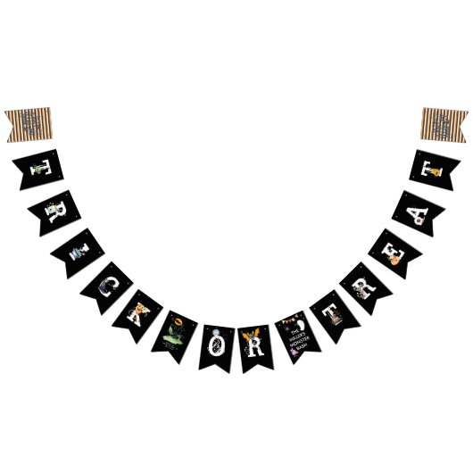 白黒&オレンジハロウィ図解入りの、写真付きのーンバンティング バンティングフラッグ (全)