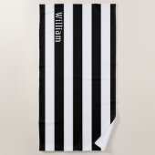 白黒 |カバナストライプパーソナライズされた ビーチタオル (正面)