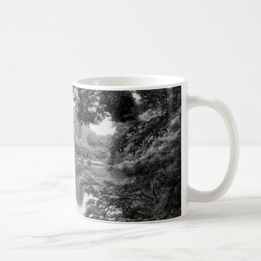 白黒、クール自然ユニークと湖 コーヒーマグカップ (右)