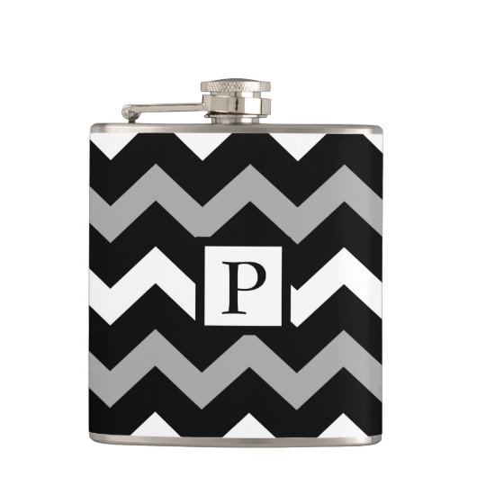 白黒&グレーシェブロンプリントパターン フラスク (正面)