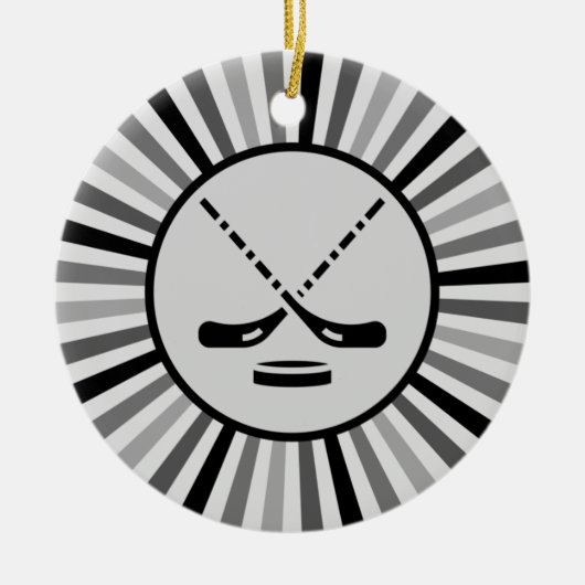 白黒&グレーホッケープレイヤーコーチギフトトレンディー セラミックオーナメント (正面)