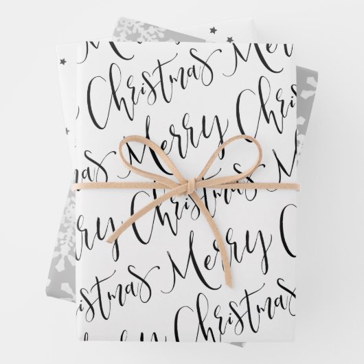 白黒&グレーメリークリスマススノーフレークセット ラッピングペーパーシート (インサイチュ)