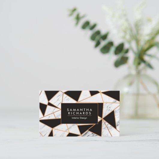 白黒&ゴールデン抽象芸術モザイク 名刺 (スタンド正面)