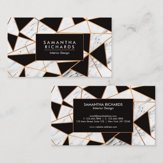 白黒&ゴールデン抽象芸術モザイク 名刺 (正面/裏面)