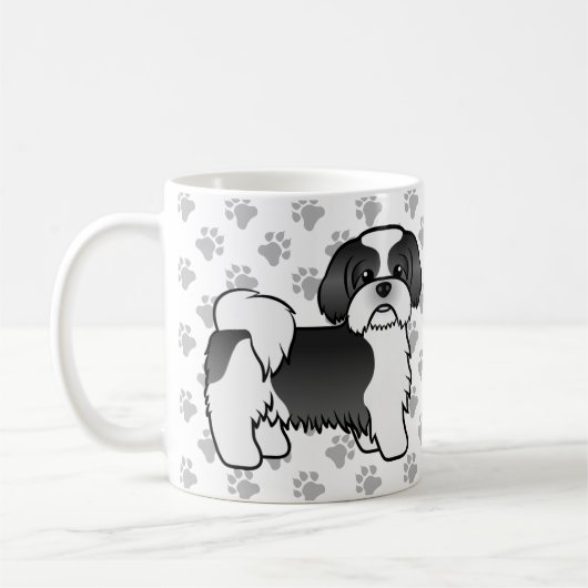 白黒 シシー 甘い漫画の犬 コーヒーマグカップ (左)