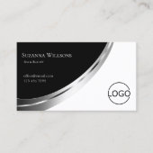 白黒(シルバーの装飾とロゴ付モダン) 名刺 (正面)