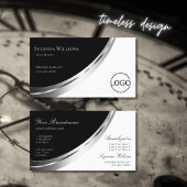 白黒(シルバーの装飾とロゴ付モダン) 名刺