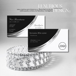 白黒(シルバーの装飾とロゴ付モダン) 名刺