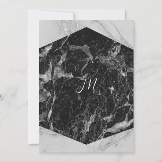 白黒&シルバーマーブルグモダンラム結婚ズ 招待状 (裏面)