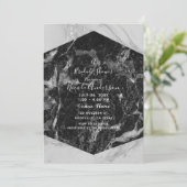 白黒&シルバーマーブルモダンブライダルシャワー 招待状 (スタンド正面)