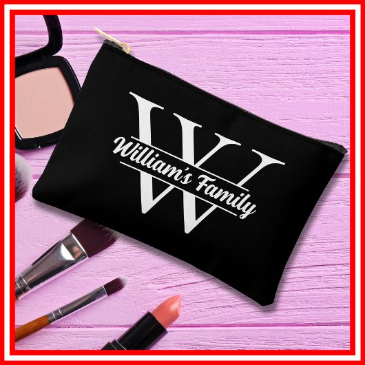 白黒 | シンプルファミリー名モノグラム アクセサリーポーチ
