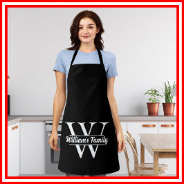 白黒 | シンプルファミリー名モノグラム エプロン