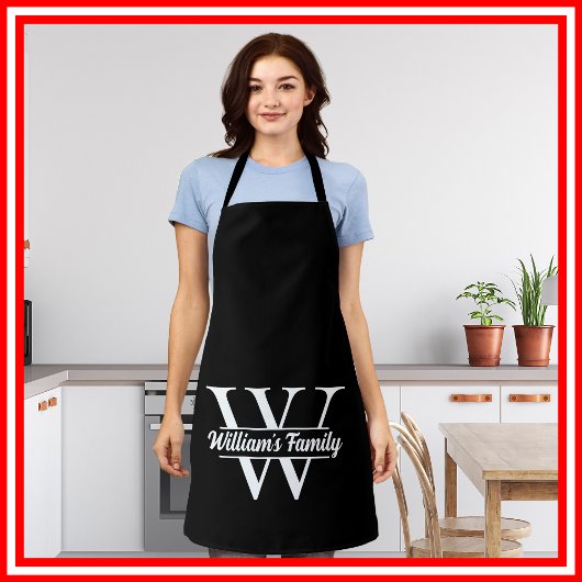 白黒 | シンプルファミリー名モノグラム エプロン