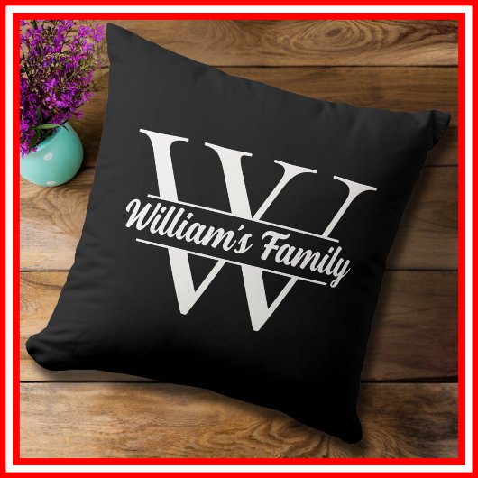 白黒 | シンプルファミリー名モノグラム クッション