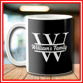 白黒 | シンプルファミリー名モノグラム コーヒーマグカップ
