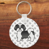 白黒 シ Shih Tzu かわいい カートゥーン 犬 キーホルダー (正面)