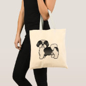 白黒 シ Shih Tzu かわいい カートゥーン 犬 トートバッグ (正面(商品))